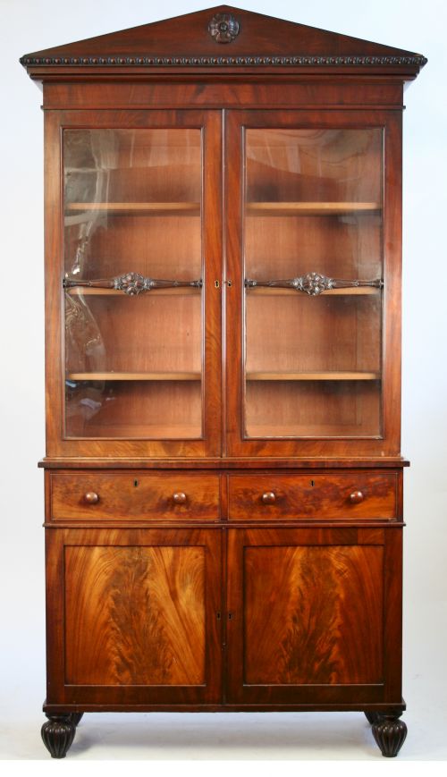 George 1v Figured Mahogany Cupboard Base Bookcase.
