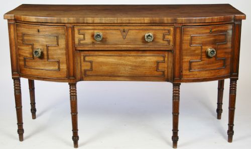 George 1v Mahogany 4 Drawer Bowfront Sideboard on 6 Turned Legs.