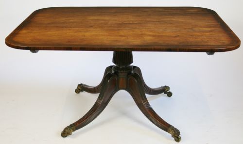 Regency Rosewood Brass Inlaid Tilt Top Oblong Breakfast Table.