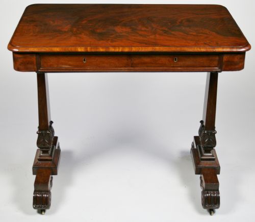 George 1v Figured Mahogany End Support 2 Drawer Table.