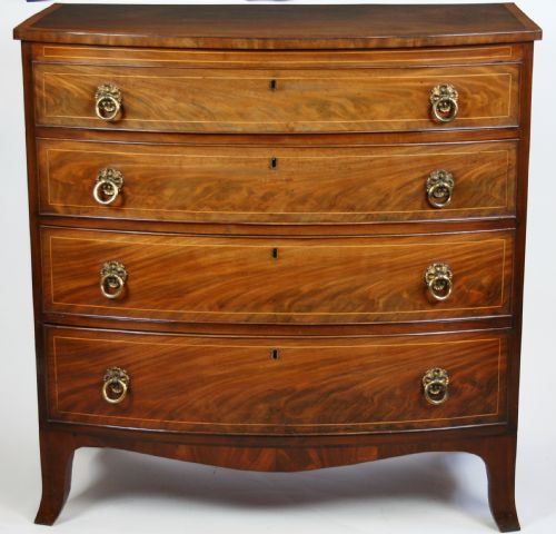 George 1v Figured Mahogany Bow Chest of 4 Long Drawers.