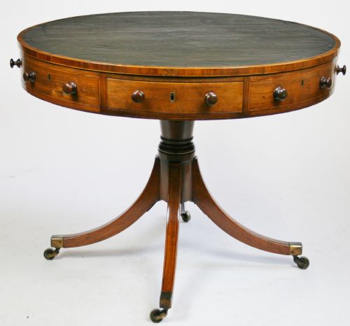 George 111 Mahogany Revolving Drum Table on Pedestal Quadruple Splay Base.