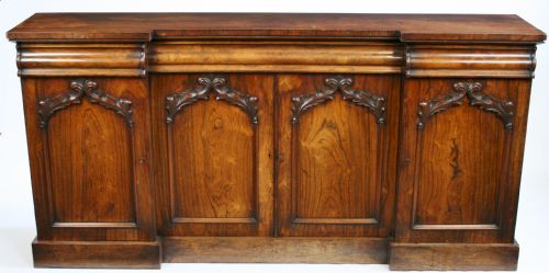 Victorian Rosewood Inverted Breakfront 4 Door Side Cabinet.