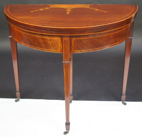 Edwardian Inlaid Mahogany Demi Lune Card Table.