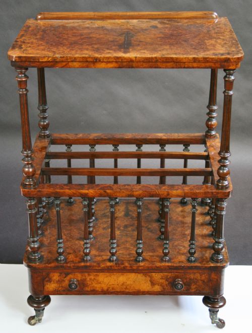Victorian Figured Walnut Canterbury Whatnot.