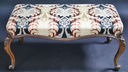 Victorian Rosewood Oblong Stool on Carved Cabriole Legs.