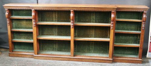 Victorian Large Mahogany Breakfront Open Bookcase.