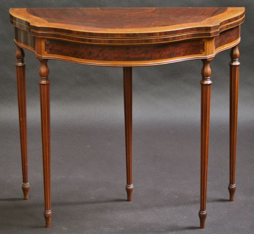 Edwardian Inlaid Shaped Half Round Card Table.