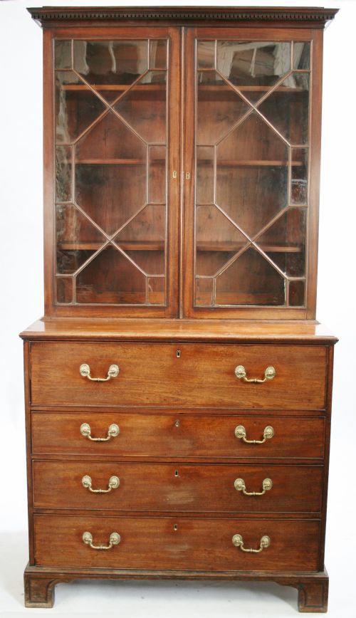 George 111 Mahogany Chest Base Secretaire Bookcase.