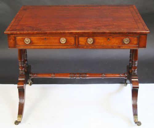Regency Mahogany 2 Drawer End Support Library Table.