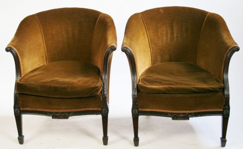 C1900 Adam Style Pair of Carved Mahogany Tub Armchairs.