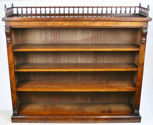 Victorian Figured Walnut Open Bookcase Having 3 Adjustable Shelves.
