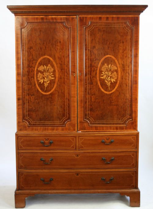 George 111 Mahogany Inlaid Linen Press.