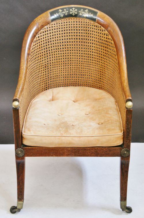 Regency Simulated Rosewood Tub Shaped Bergere Armchair.