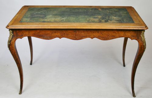 Victorian Figured Walnut Freestanding 2 Drawer Writing Table Stamped Howard & Sons.