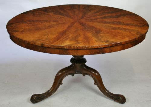 William 1v Mahogany Round Tilt Top Pedestal Centre Table by Gillows.