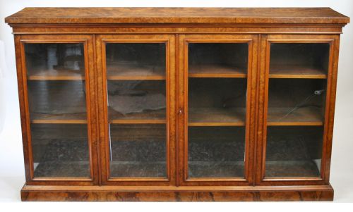 Victorian Figured Walnut 2 Door Dwarf Bookcase Cabinet