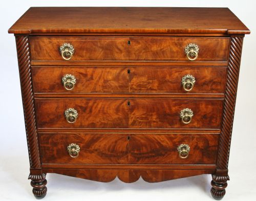 George 1v Flared Mahogany 'Channel Is.' Chest of 4 Drawers.
