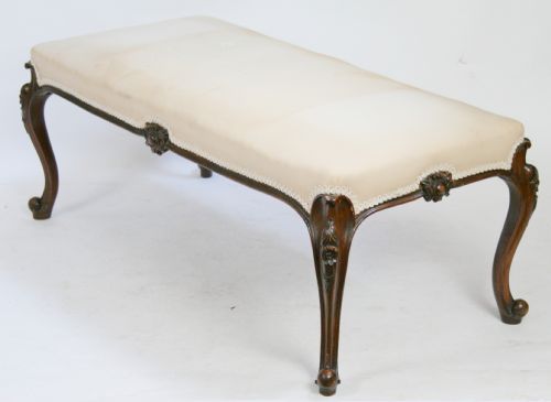 Victorian Walnut Oblong Stool on Carved Cabriole Legs.