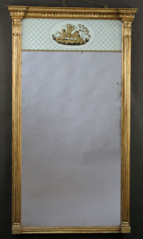 Regency Gilt Pier Mirror Having Verre Eglomise Panel.