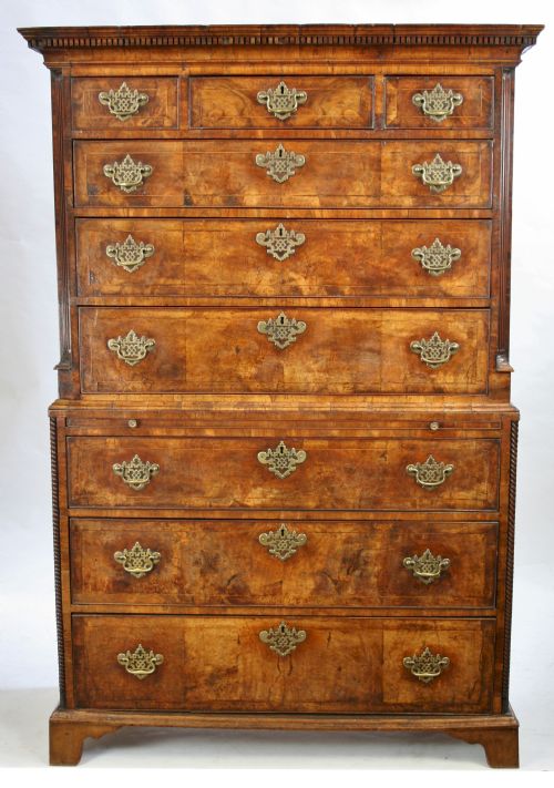 George 11 Figured Walnut Chest on Chest