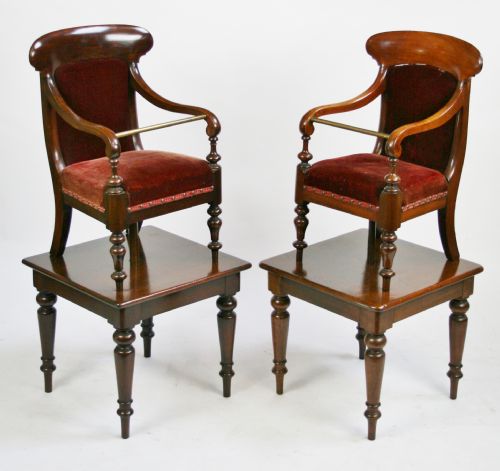 Victorian Near Pair of Mahogany High Chairs.