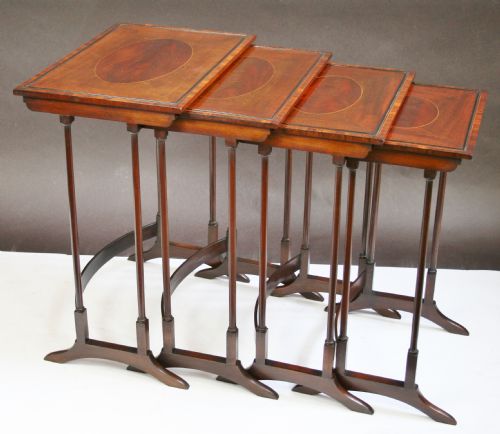 Edwardian Mahogany Inlaid Nest of 4 Tables