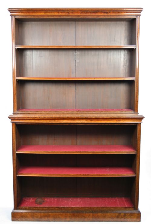 Victorian Figured Walnut 2 Tier Open Bookcase