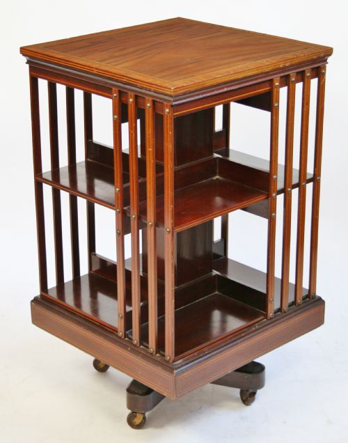 Edwardian Inlaid Mahogany Revolving Bookcase by Maple & Co