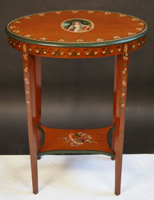 Edwardian Satinwood Oval Occasional Table with Painted Decoration