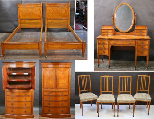 A Maples Edwardian Satinwood 8 Piece Bedroom Suite