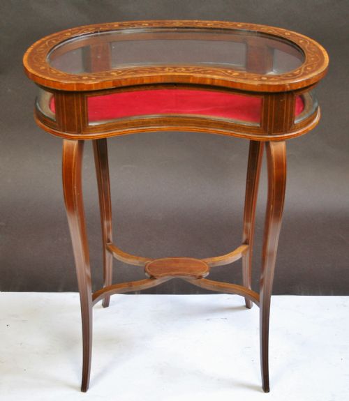 Edwardian Inlaid Mahogany Kidney Shaped Bijouterie Table