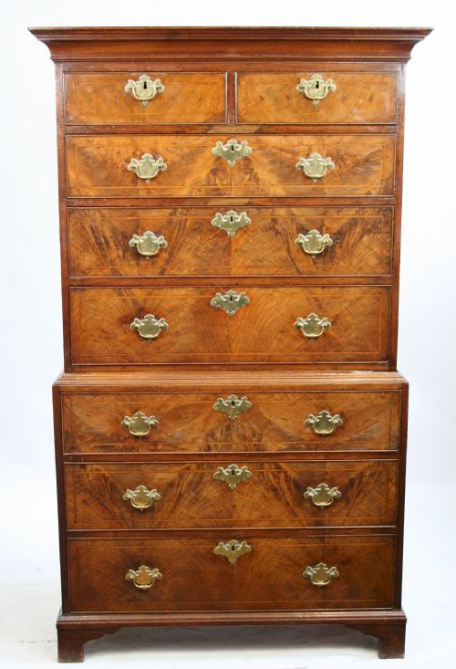 Early 18c Figured Walnut Chest on Chest