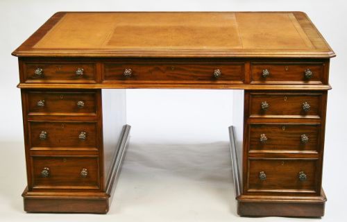 Fine Early Victorian Mahogany Partners Kneehole Desk by T.wilson