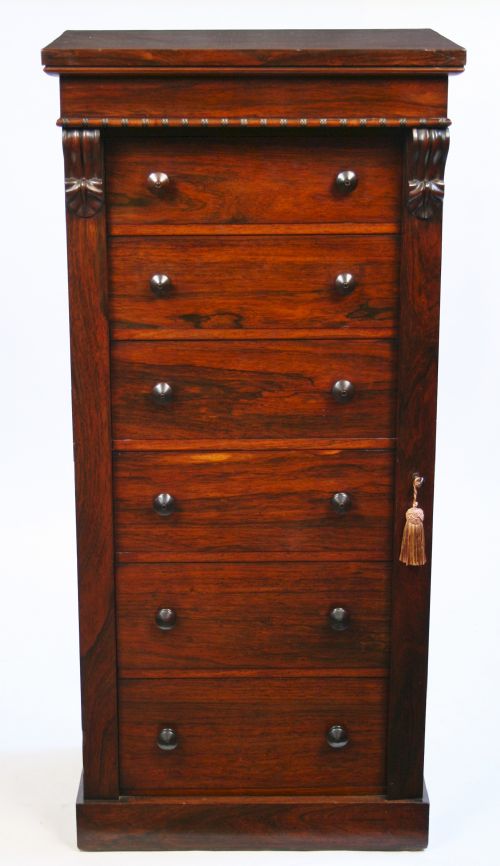 Early Victorian Rosewood 6 Drawer Wellington Chest