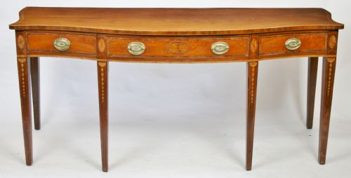 George 111 Mahogany Inlaid 3 Drawer Serpentine Side Serving Table