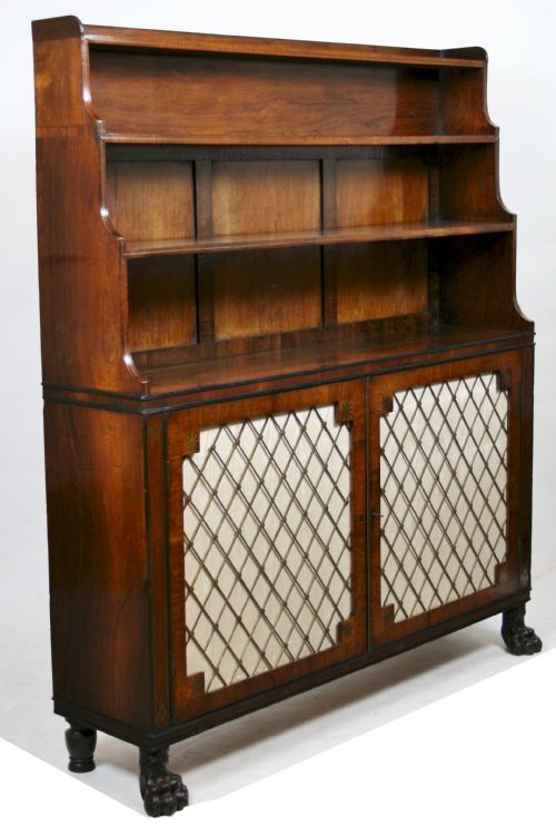 REGENCY BRASS INLAID ROSEWOOD WATERFALL BOOKCASE - ADDITIONAL PHOTO 1