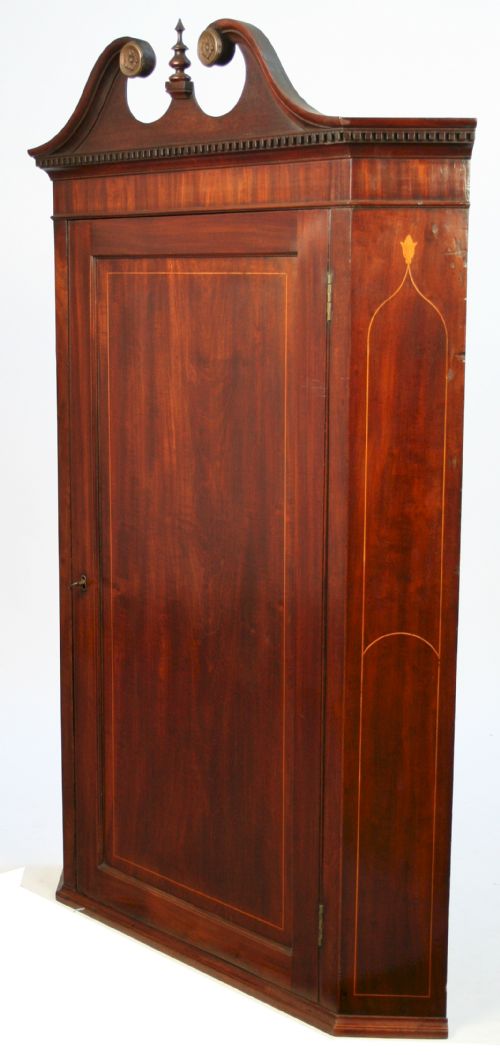GEORGE III MAHOGANY INLAID HANGING CORNER CUPBOARD - ADDITIONAL PHOTO 1