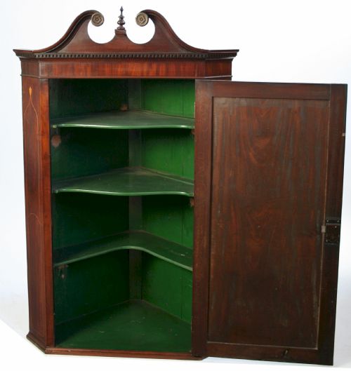 GEORGE III MAHOGANY INLAID HANGING CORNER CUPBOARD - ADDITIONAL PHOTO 2