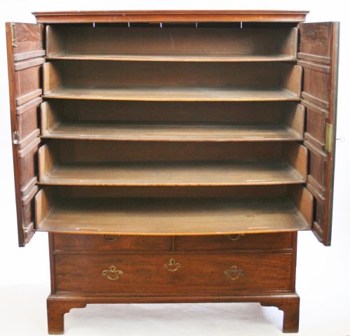 fig 1. George 11 Mahogany Dwarf Linen Press with 5 Internal Sliding Trays.