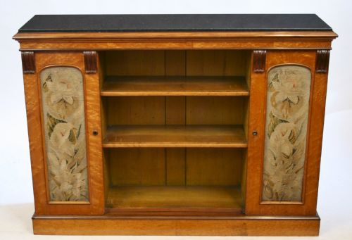 Early Victorian Birdseye Maple Marble Top Side Cabinet by Burrey & White