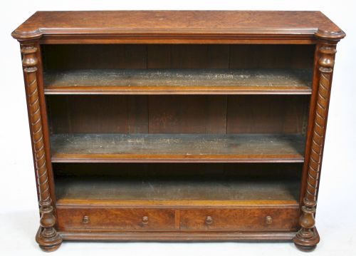 Victorian Figured Walnut Open Bookcase