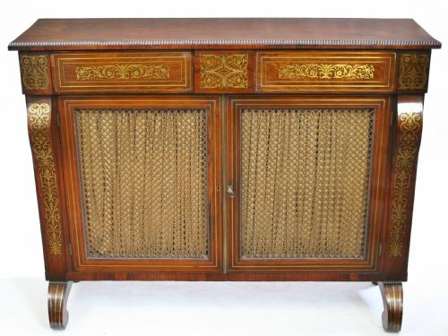 Regency Rosewood Brass Inlaid 2 Door Side Cabinet