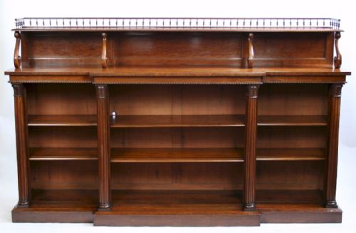 Regency Mahogany Breakfront Open Bookcase with Shelf Back
