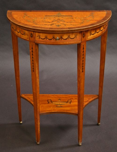 Fine Edwardian Inlaid Satinwood Demi Lune Side Console Table