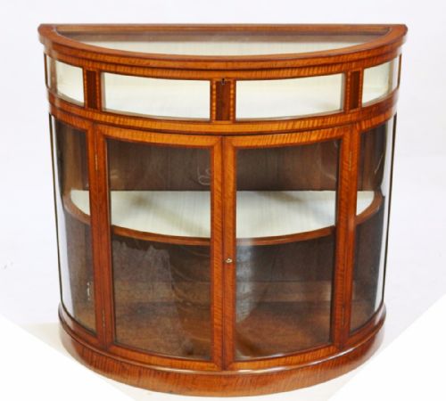 Edwardian Satinwood & Mahogany Demi Lune Display Cabinet