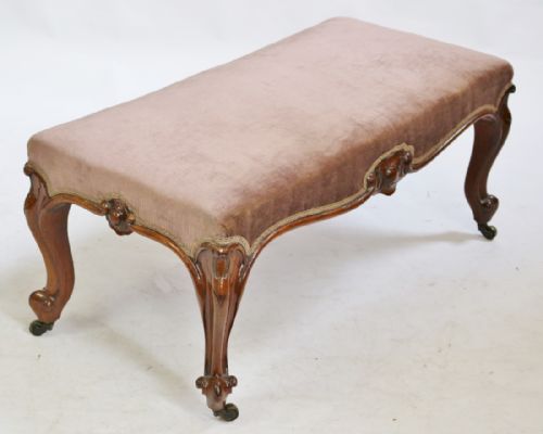 VICTORIAN MAHOGANY STOOL ON CABRIOLE LEGS - ADDITIONAL PHOTO 1