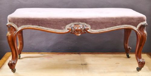 VICTORIAN MAHOGANY STOOL ON CABRIOLE LEGS - ADDITIONAL PHOTO 4