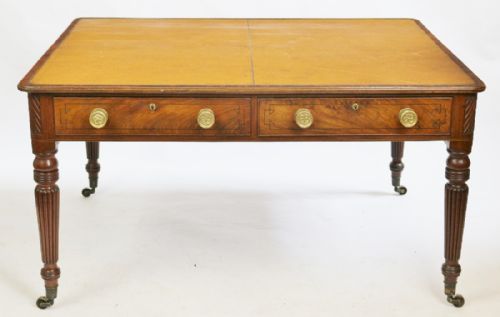 Regency Inlaid Mahogany 4 Drawer Partners Writing Table