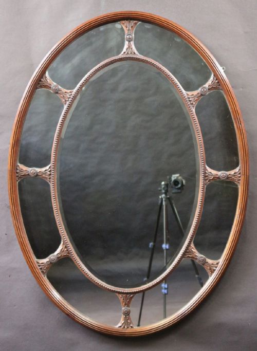 C1900 Adam Style Fine Quality Mahogany Framed Oval Segmented Wall Mirror